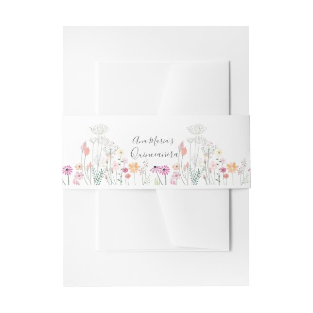 Wildflower Field Watercolor Drawing Invitation Belly Band (Front Example)