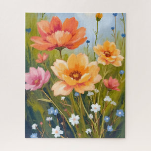 Wildflower Field   Watercolor Flowers Botanical Jigsaw Puzzle