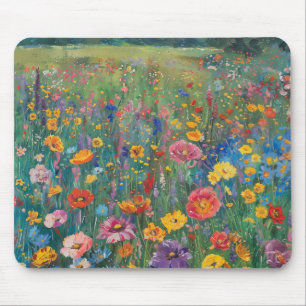 Wildflower field watercolor painting mouse mat