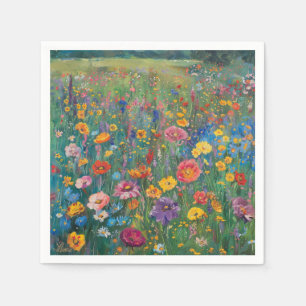 Wildflower field watercolor painting napkin