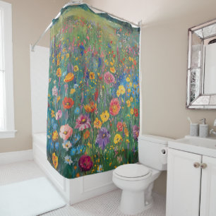 Wildflower field watercolor painting shower curtain