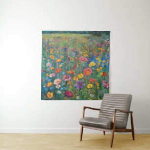 Wildflower field watercolor painting tapestry