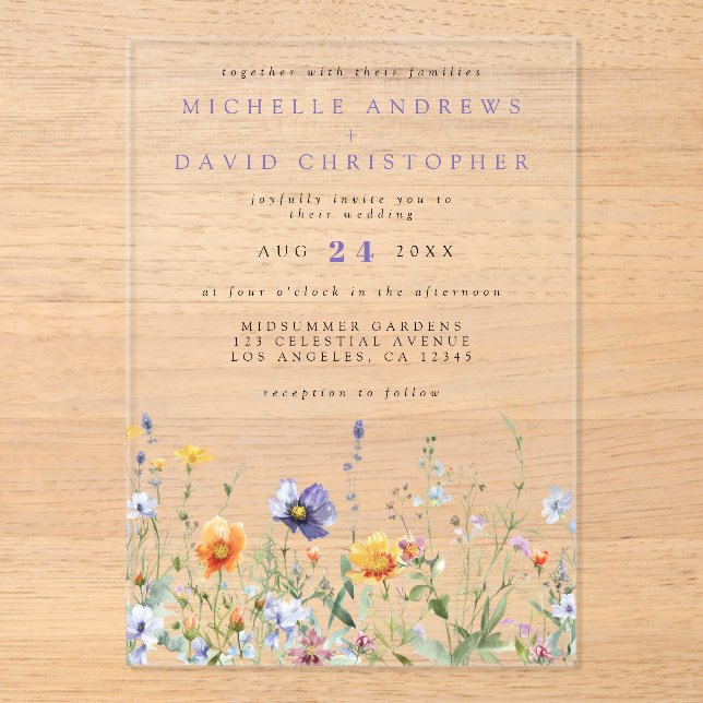 Wildflower Field Wedding Acrylic Invitations (Front)