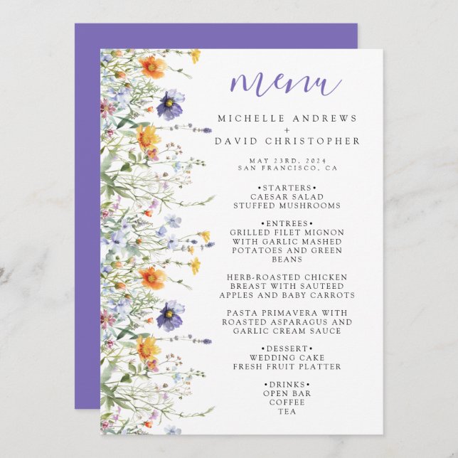 Wildflower Field Wedding Menu (Front/Back)