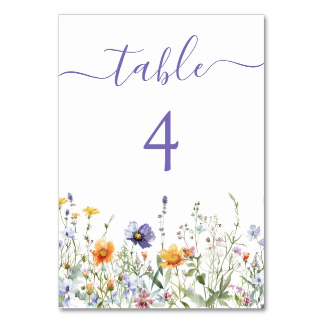 Wildflower Field Wedding Table Number (Front)
