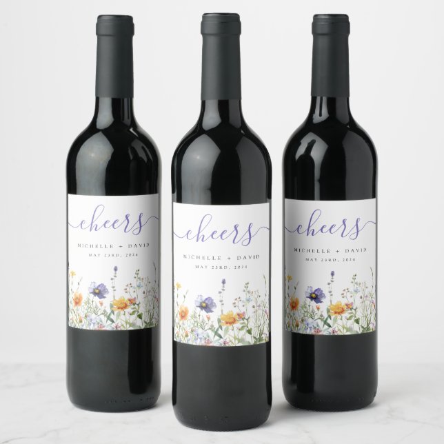 Wildflower Field Wedding Wine Label (Bottles)