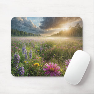Wildflower Field With Raindrops Mouse Mat
