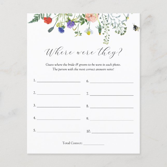 Wildflower Fields and Bees Where Were They Game (Front)