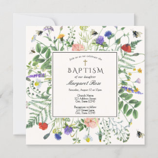 Wildflower Fields and Honey Bees Baptism Invitation