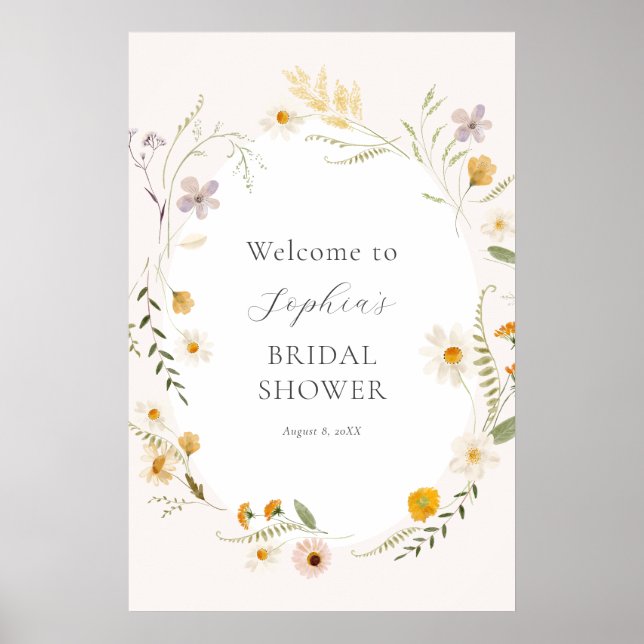 Wildflower Fields Boho Bridal Shower Welcome Sign (Front)