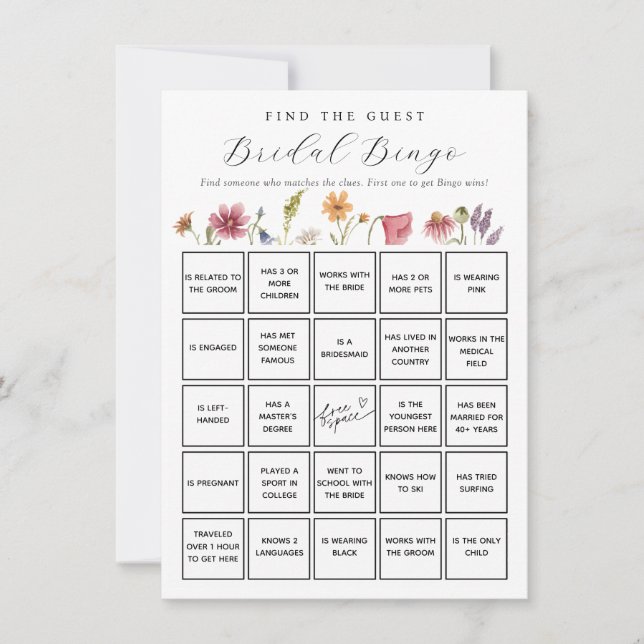 Wildflower Find the Guest Bridal Bingo Game Card (Front)