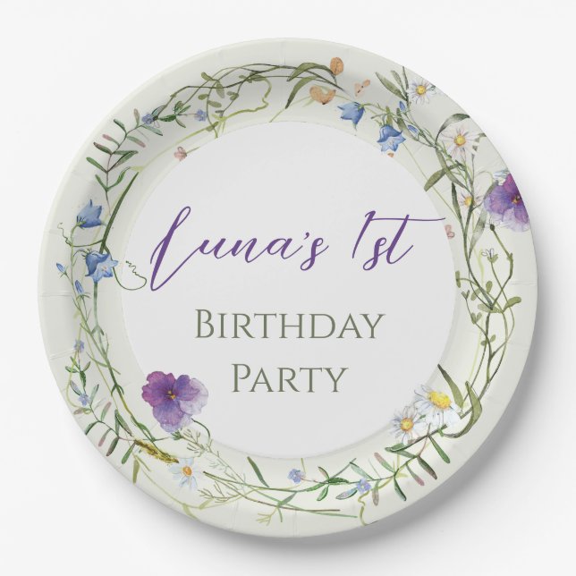 Wildflower First Birthday Paper Plate (Front)