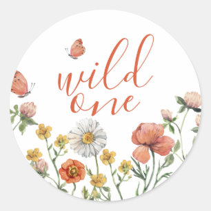 Wildflower first birthday party classic round sticker