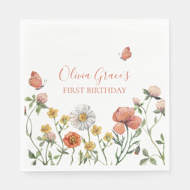 Wildflower first birthday party napkin (Front)