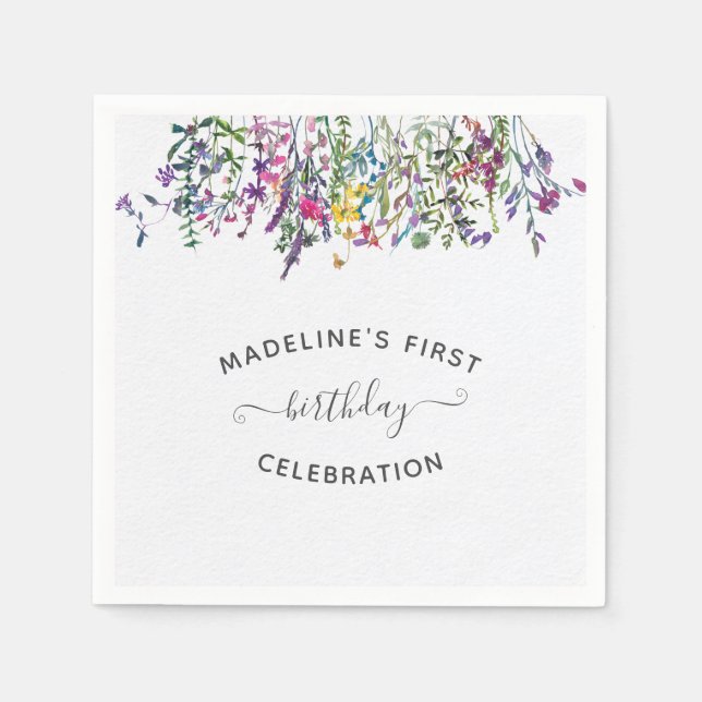 Wildflower First Birthday Party Napkin (Front)