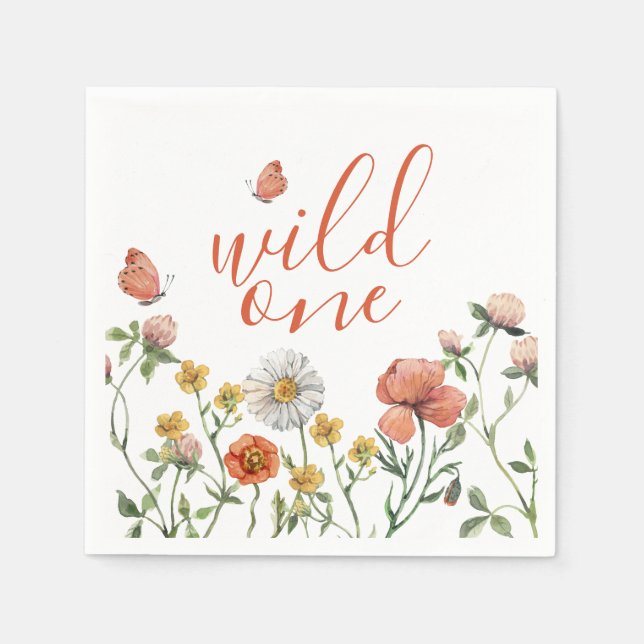 Wildflower first birthday party napkin (Front)