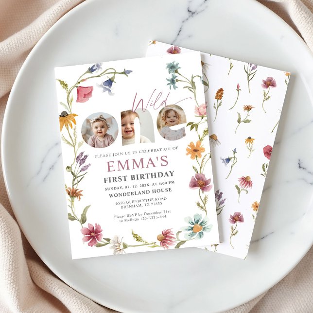 Wildflower First Birthday Photo Invitation (Creator Uploaded)