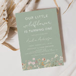 Wildflower First Birthday Sage Green Invitation<br><div class="desc">Elevate your event with our exquisite Wildflower Boho Chic First Birthday Invitation, now available for purchase. This enchanting invitation captures the essence of celebration with its light tones and whimsical wildflower design. Crafted to perfection, it promises to set the tone for a memorable event. The intricate details and boho-chic flair...</div>