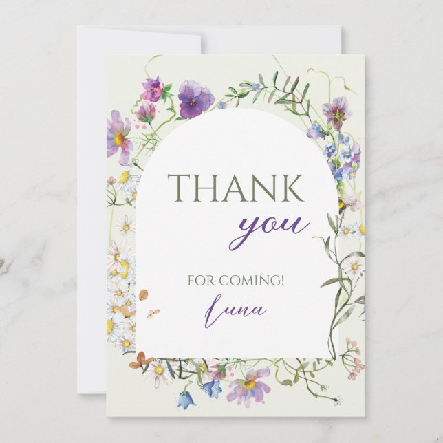 Wildflower First Birthday Thank You Card (Front)