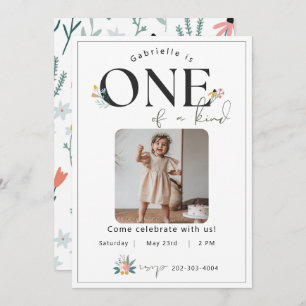 Wildflower First Birthday- Vertical Invitation