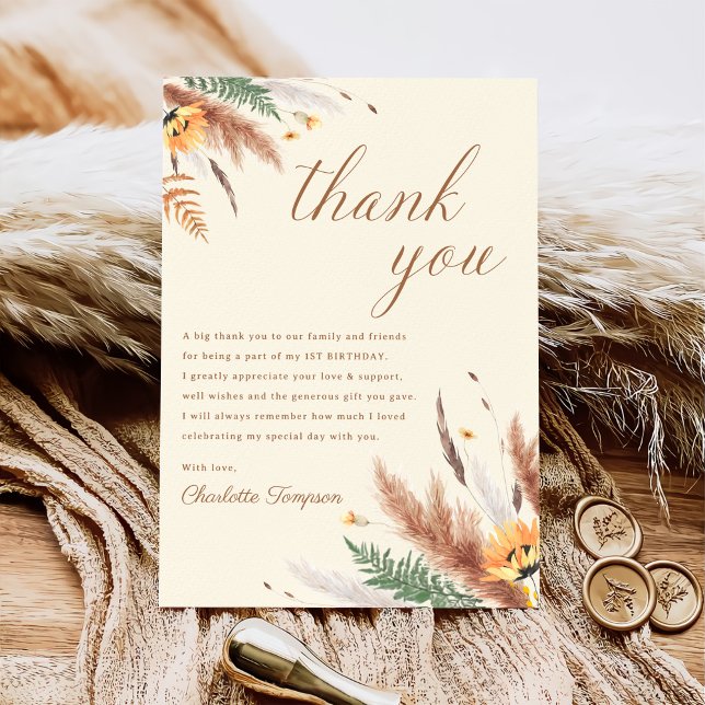 Wildflower Floral 1st Birthday Thank You Card (Creator Uploaded)