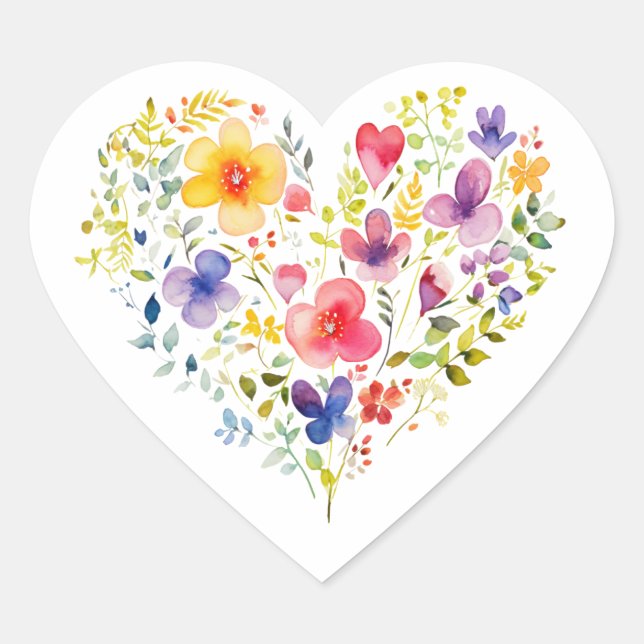 Wildflower Floral All Occasion Note Card Blank Heart Sticker (Front)