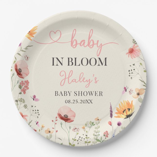 Wildflower Floral Baby in Bloom Shower Paper Plate (Front)