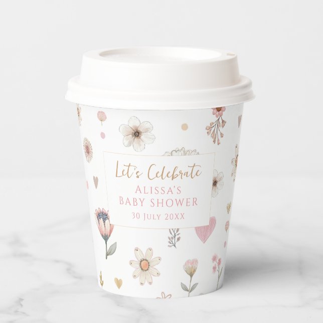 Wildflower Floral Baby Shower Coffee Paper Cups (Front)