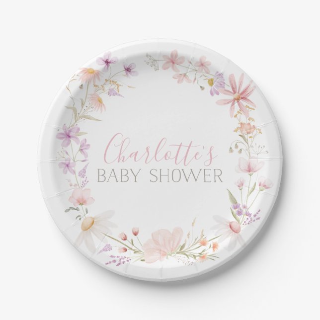 Wildflower Floral Baby Shower Decor Paper Plate (Front)
