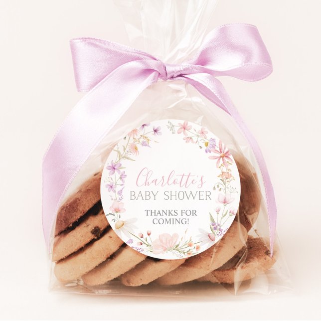 Wildflower Floral Baby Shower Favour Stickers (Wildflower baby shower favor stickers | Matching items available.)
