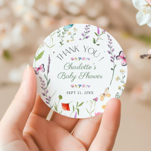 Wildflower Floral Baby Shower Thank You Favour Classic Round Sticker