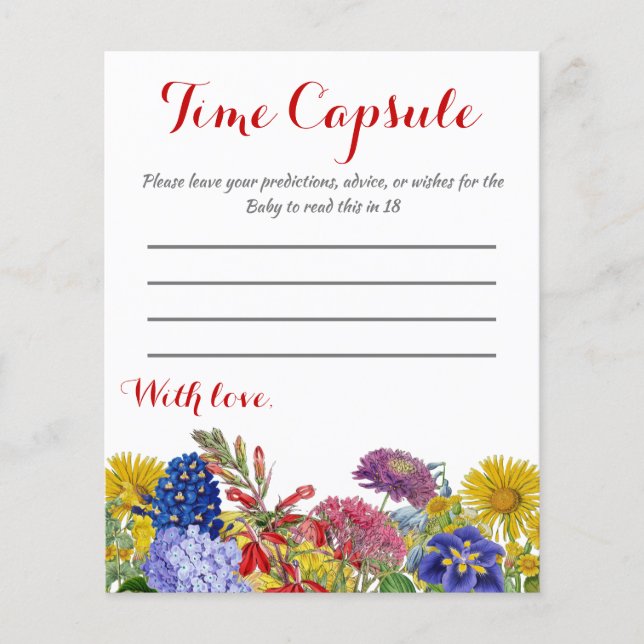 Wildflower Floral Baby Shower Time Capsule Game (Front)