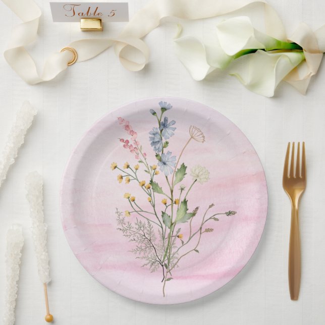 Wildflower Floral Baby Shower Wedding Paper Plate (Wedding)