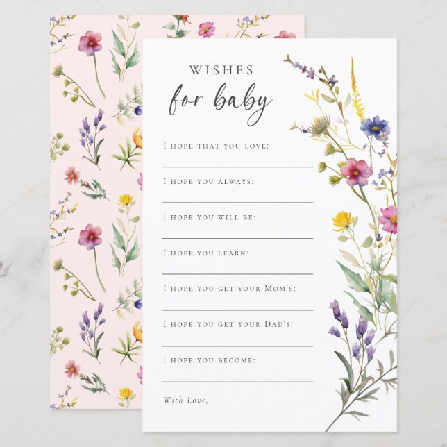 Wildflower Floral Baby Shower Wishes For Baby  (Front/Back)