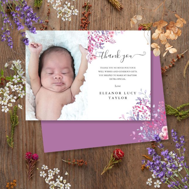 Wildflower Floral Baptism Christening Photo Thank You Card (Wildflower Floral Baptism Christening Photo Thank You Card)