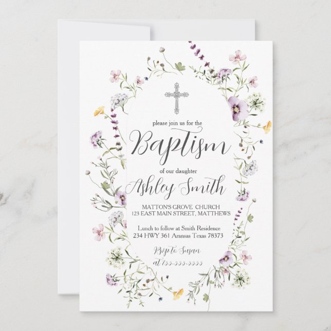 Wildflower Floral BAPTISM Invitation (Front)
