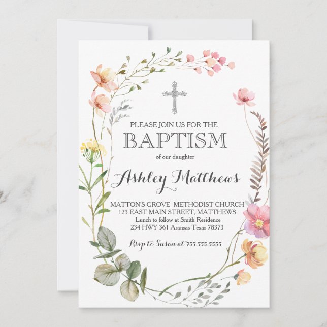 Wildflower Floral BAPTISM Invitation (Front)