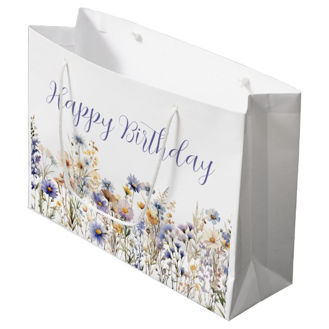 Wildflower Floral Birthday Large Gift Bag (Front Angled)