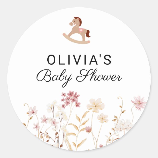 Wildflower Floral Boho Baby Shower Gift Mailer Classic Round Sticker (Front)