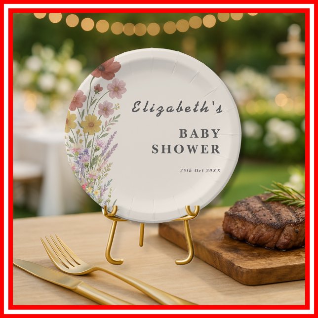 Wildflower Floral Boho Baby Shower  Paper Plate (Creator Uploaded)