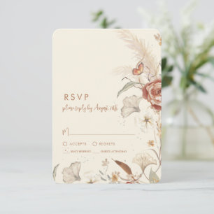 Wildflower Floral BOHO Cream Terracotta Wedding RSVP Card