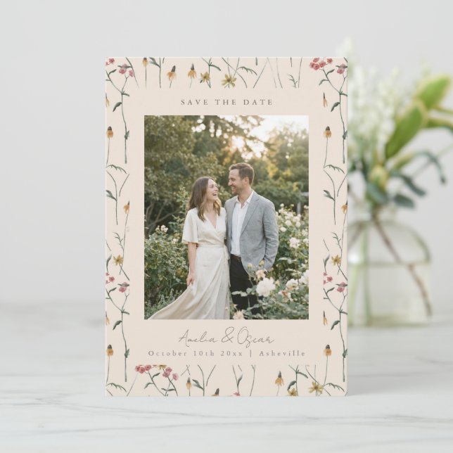 Wildflower Floral Boho Fall Meadow Wedding Photo Save The Date (Standing Front)