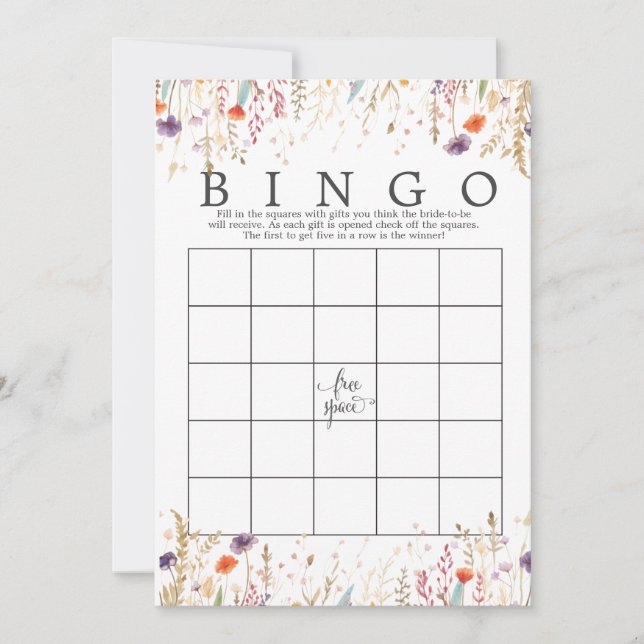 Wildflower Floral Bridal Shower Bingo Game shower  Invitation (Front)