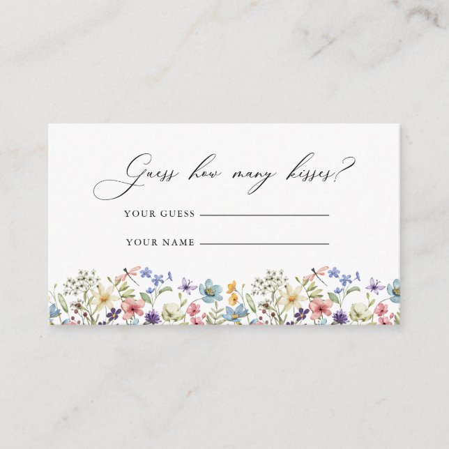Wildflower Floral Bridal Shower  Guess Kisses  Enclosure Card (Front)