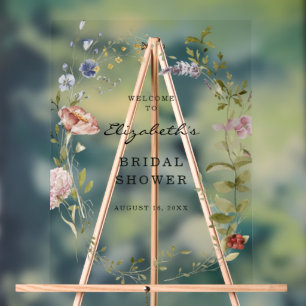 Wildflower   Floral Bridal Shower Welcome Acrylic Sign