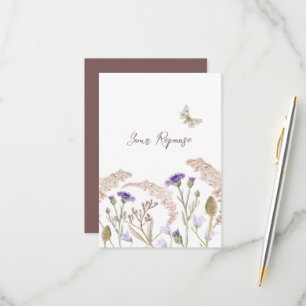 Wildflower floral brown fall wedding simple RSVP card
