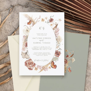 Wildflower Floral Butterfly Sage Green Watercolor Invitation