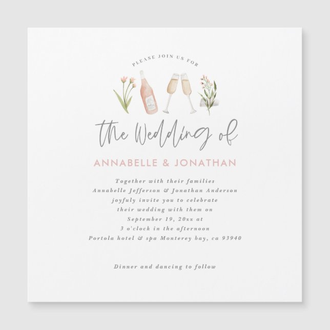 wildflower floral champagne modern script announce (Front)