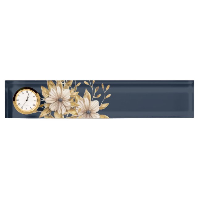 Wildflower, Floral Desk Nameplate in blue (Front)
