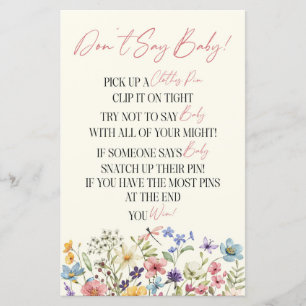 Wildflower Floral Don't Say Baby Shower Game